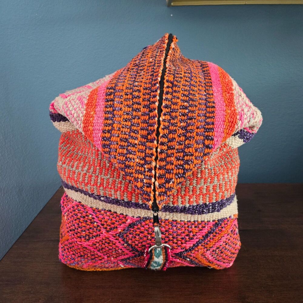 Vintage Peruvian Wool Boho Backpack Rucksack Sling bag Handwoven Zip top Peru - Picture 2 of 8